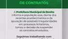 Prefeitura de Bonito suspende contratos tempor&aacute;rios
