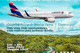 Bonito ter&aacute; tr&ecirc;s voos diretos semanais para S&atilde;o Paulo a partir de outubro