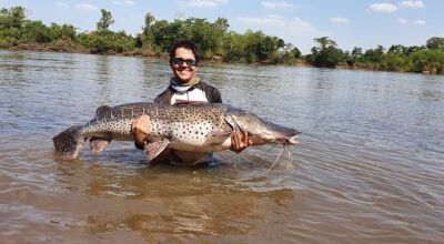 Peixe de 1,70 metro foi solto logo após de ser capturado no rio Brilhantão, em Deodápolis (MS). — Foto: Odacil Barbosa/Arquivo Pessoal