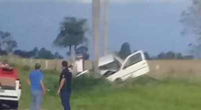 Carro colidiu com coqueiro na rodovia (Digulgação/PM)
