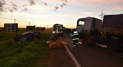Colisão ocorreu no início da manhã de hoje em Maracaju - Crédito: Robertinho/Maracaju Speed