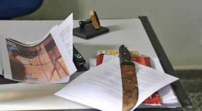 Facão usado pelo rapaz para ameaçar moradores e servidores da Emei. (Foto: Paulo Francis)