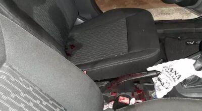 Carro onde a vítima estava quando foi surpreendida pelo ex-marido ficou cheio de sangue. (Foto: Divulgação/Polícia Civil)