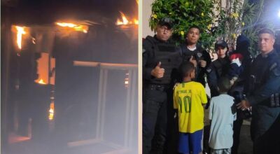 Mulher &eacute; resgatada de casa em chamas abra&ccedil;ada com os 4 filhos, marido &eacute; suspeito do fogo