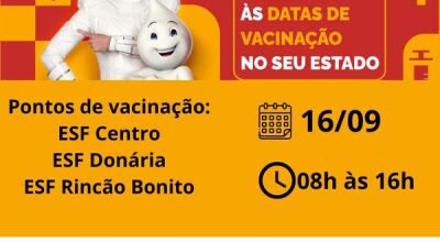 Campanha de Vacinação será realizada amanhã das 8 ás 16 horas em Bonito