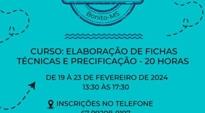 Inscrições para o curso de Elaboração de Fichas Técnicas e Precificação estão abertas em Bonito