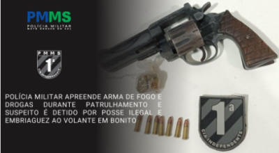 Motorista é preso pela PM com drogas e revólver na cintura em Bonito