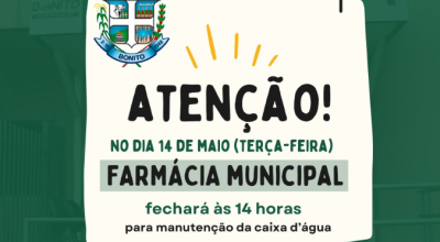 Farmácia Municipal fechará às 14 horas no dia 14 de maio em Bonito