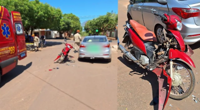 Biz fica destruída e motociclista ferido em acidente com carro em MS