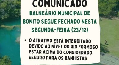 Balneário Municipal segue fechado nesta segunda-feira