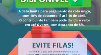 Carnês do IPTU estão disponíveis para emissão pelo site da Prefeitura de Bonito