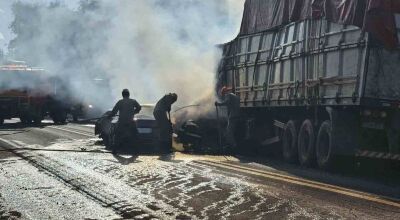 TRAGÉDIA: Acidente termina com caminhão de carvão incendiado e 02 mortes próximo a Miranda