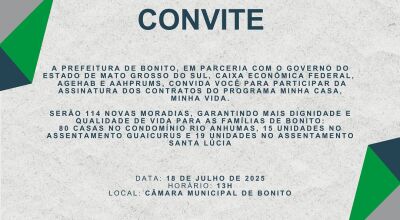 Bonito celebra assinatura de contratos do Minha Casa, Minha Vida com 114 novas moradias