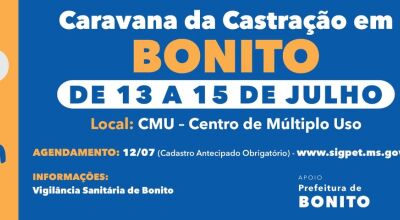 Caravana da Castração chega a Bonito nos dias 13, 14 e 15 de julho