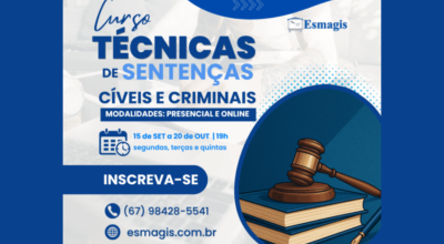 &Uacute;ltima semana de inscri&ccedil;&otilde;es no curso de T&eacute;cnicas de Senten&ccedil;as C&iacute;veis e Criminais da Esmagis