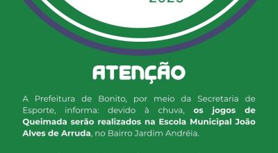 Devido &agrave; chuva, jogos de Queimada mudam de local em Bonito