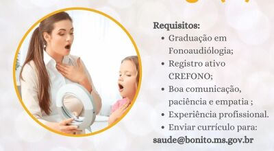  Prefeitura de Bonito recebe curr&iacute;culos para Fonoaudi&oacute;logo(a)