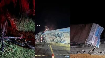 Caminhoneiro morre ao desviar de ciclista e bater em carreta em MS