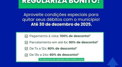 Programa Regulariza Bonito oferece condi&ccedil;&otilde;es especiais para quita&ccedil;&atilde;o de d&eacute;bitos at&eacute; 30 de dezembro 