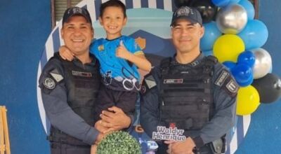 Guarni&ccedil;&atilde;o da PM faz surpresa e participa de festa infantil com tema policial em MS