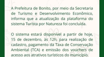 Atualiza&ccedil;&atilde;o da plataforma do sistema Turista por Natureza foi conclu&iacute;da em Bonito