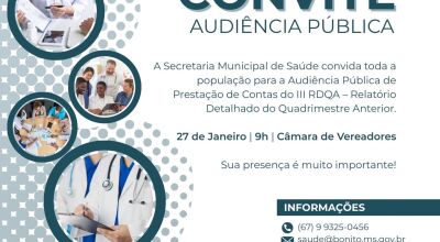 Audi&ecirc;ncia P&uacute;blica de Presta&ccedil;&atilde;o de Contas ser&aacute; realizada dia 27 de janeiro