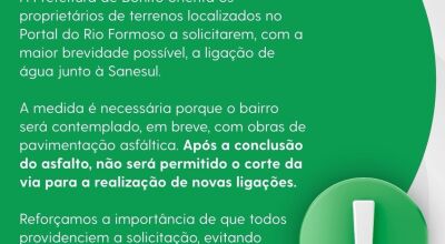 Prefeitura orienta os propriet&aacute;rios de terrenos do Portal do Rio Formoso sobre liga&ccedil;&atilde;o de &aacute;gua