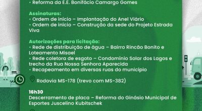 Bonito ter&aacute; agenda de entregas de obras e novos investimentos nesta sexta-feira