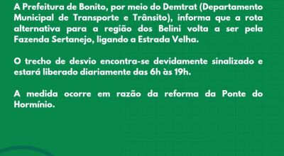 Desvio para balneários em Bonito passa a ter novo acesso durante reforma de ponte