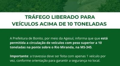 Ponte sobre o Rio Miranda volta a receber ve&iacute;culos acima de 10 toneladas