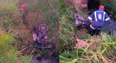 Jovem cai de motocicleta em barranco em MS