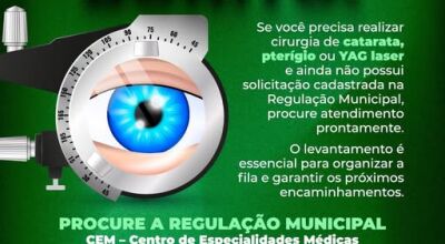 Secretaria orienta pacientes a manterem atualizados os pedidos de procedimentos oftalmol&oacute;gicos