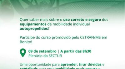 Bonito recebe curso sobre mobilidade individual autopropelida no dia 9 de setembro