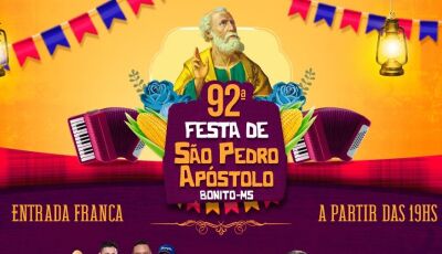Veja Programação dos shows e quermesse da Tradicional Festa de São Pedro começa no sábado em Bonito