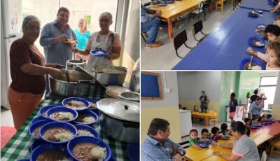 Merenda de dar água na boca, prefeito aproveita para almoçar e conversar com as crianças em Bonito