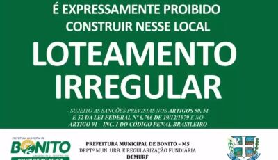 Prefeitura alerta sobre vendas de lotes e construções em locais proibidos em Bonito