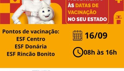 Campanha de Vacinação será realizada amanhã das 8 ás 16 horas em Bonito