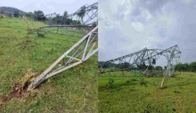 Força de vendaval em cidades de MS destruiu suporte de torres de transmissão em Jardim