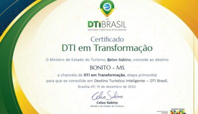 Bonito recebe primeiro certificado do projeto Destinos Turísticos Inteligentes 