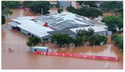 Tempestade: cheia do Guaíba alaga centros de treinamento de Grêmio e Inter