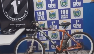 Polícia Militar recupera bicicleta abandonada por homem em Bonito
