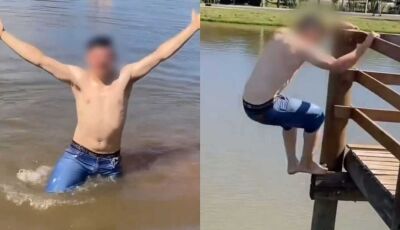 Jovens ignoram regras e nadam em lago de Parque em MS