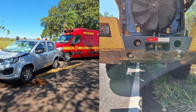 Mulher é socorrida com fratura após bater Uno em máquina agrícola em MS