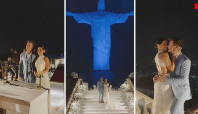 Michel Teló e Thaís Fersoza renovam votos de casamento no Cristo Redentor