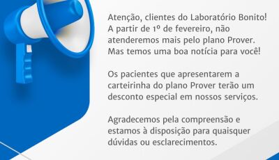 Laboratório Bonito anuncia mudanças no atendimento a clientes do plano Prover