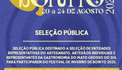 Festival de Inverno de Bonito 2025 abre seleção para artesãos e gastronomia regional