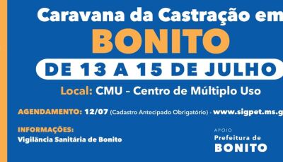 Caravana da Castração estará em Bonito nos dias 13, 14 e 15 de julho