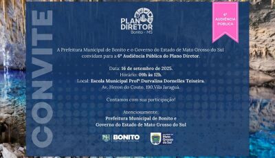 Bonito realiza 6ª Audiência Pública do Plano Diretor no dia 16 de setembro