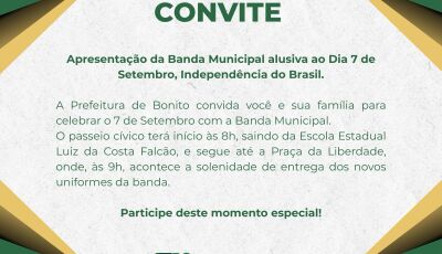Bonito terá apresentação da Banda Municipal em celebração ao Dia da Independência
