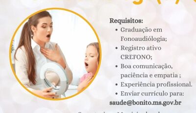 Prefeitura de Bonito recebe currículos para Fonoaudiólogo(a)